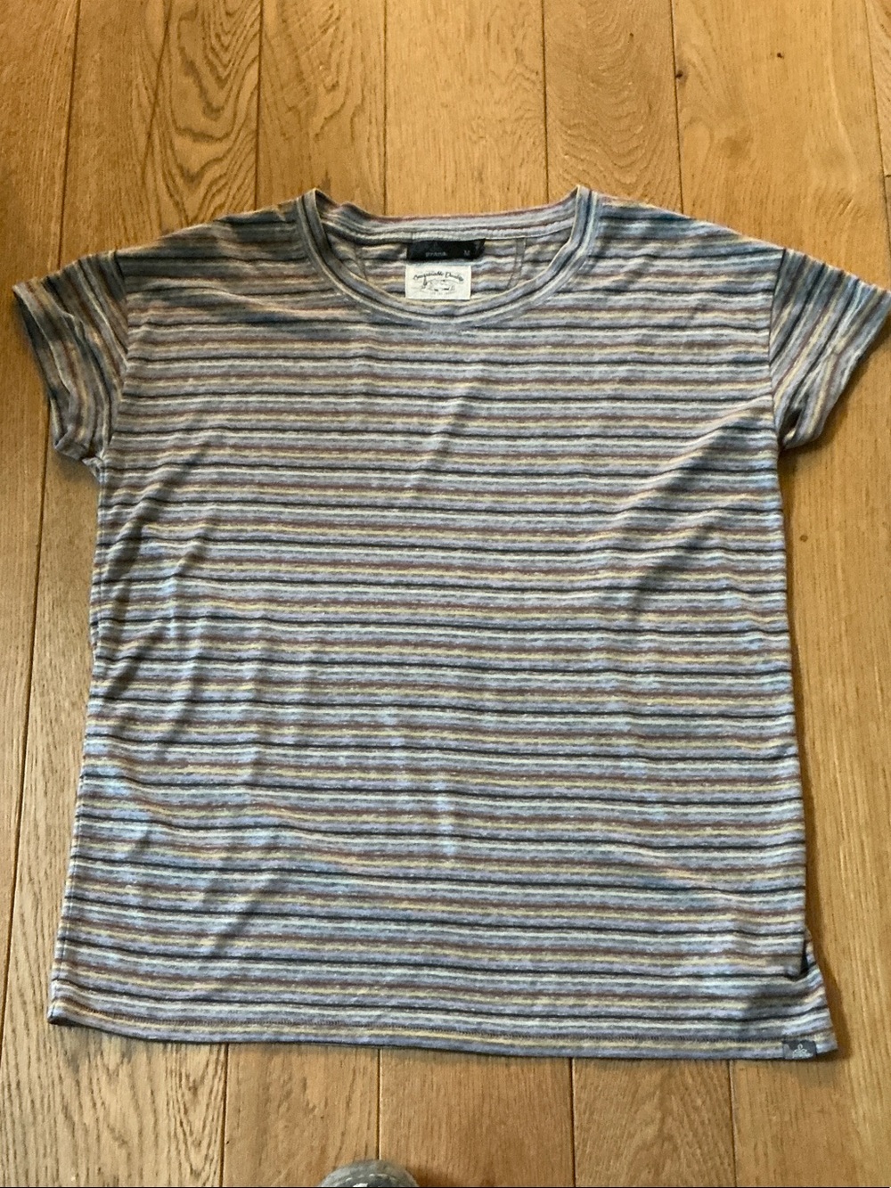 Prana Striped Short-Sleeve Crewneck Top - Blue, Gray, Tan